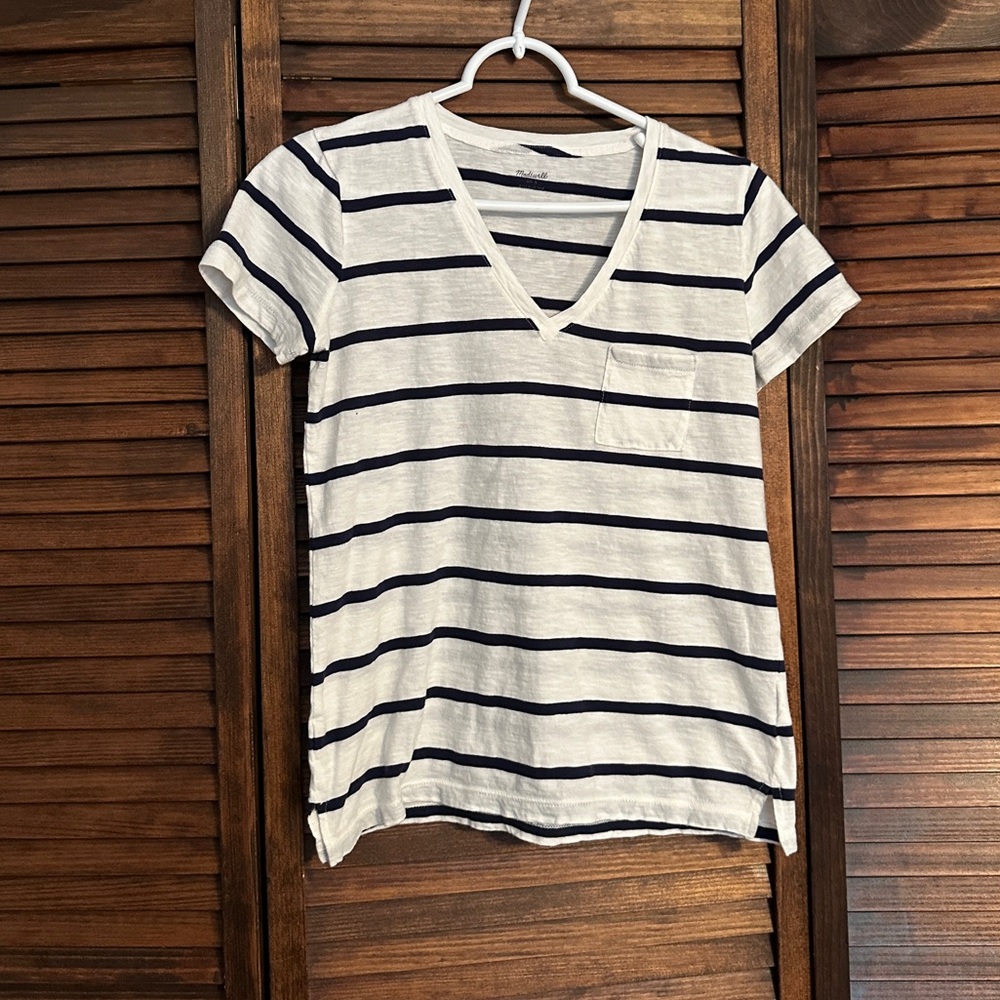 Madewell Striped V-Neck Navy White Women’s Top